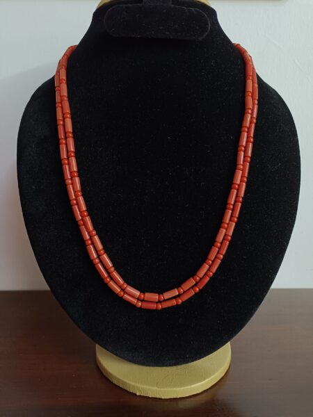 Buy Double-Strand Natural Coral Mala with Cylindrical and round Beads