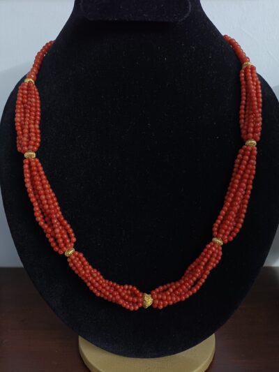 Buy Multi-Strand Natural Coral Mala with Gold Accents