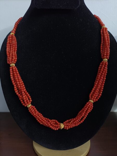 Buy Multi-Strand Natural Coral Mala with Gold Accents