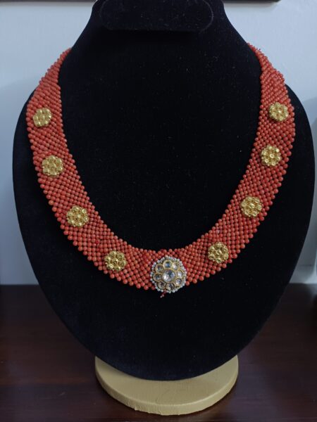 Buy Woven Coral necklace with Vintage Gold and Diamond Accents