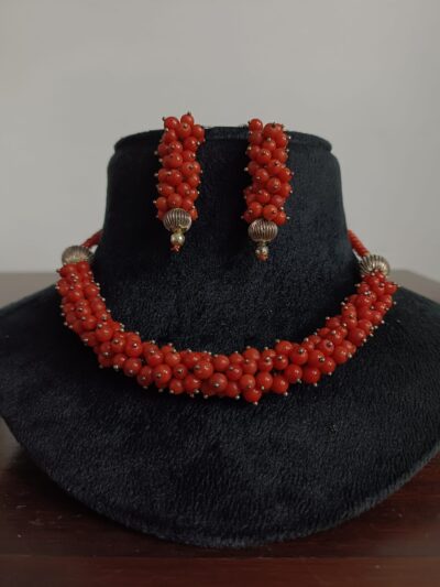 Buy Clustered Natural Coral Bead Choker Necklace Set
