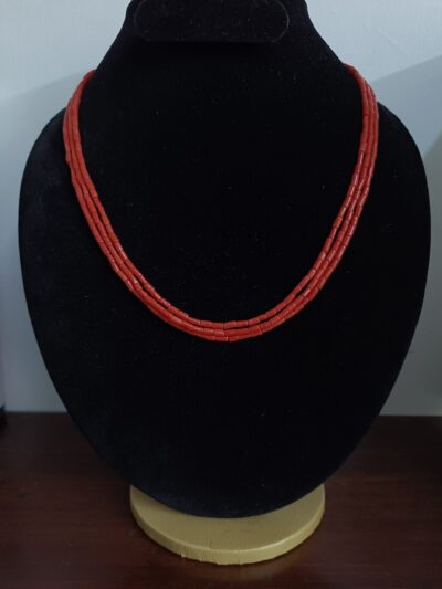 Buy Triple-Strand Natural Coral Mala with Cylindrical Beads